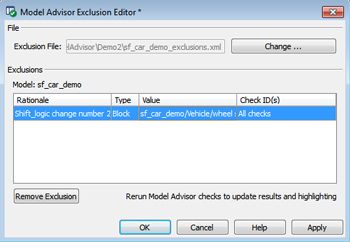 Figure 4. Model Advisor Exclusion Editor.