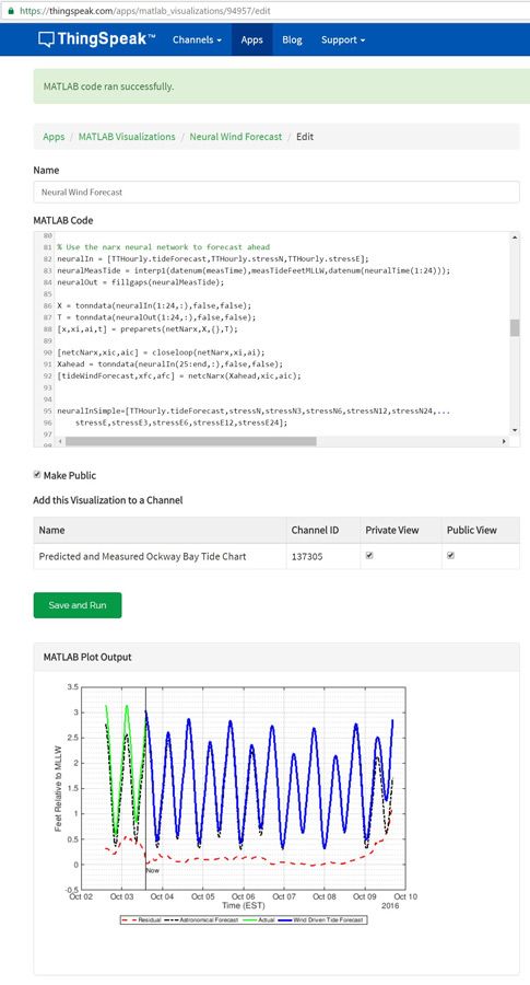 Figure 11. ThingSpeak MATLAB Visualization interface showing MATLAB code.