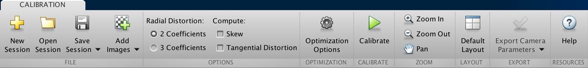 Figure 4. The Camera Calibrator app toolstrip.