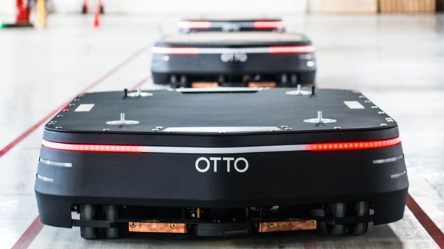 OTTO 1500 self-driving vehicles for materials transport. 