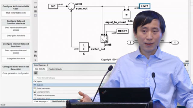 Watch how to quickly customize and generate code using Embedded Coder Quick Start, Code Perspective, and Embedded Coder Dictionary.