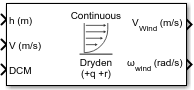 Dryden Wind Turbulence Model (Continuous) block