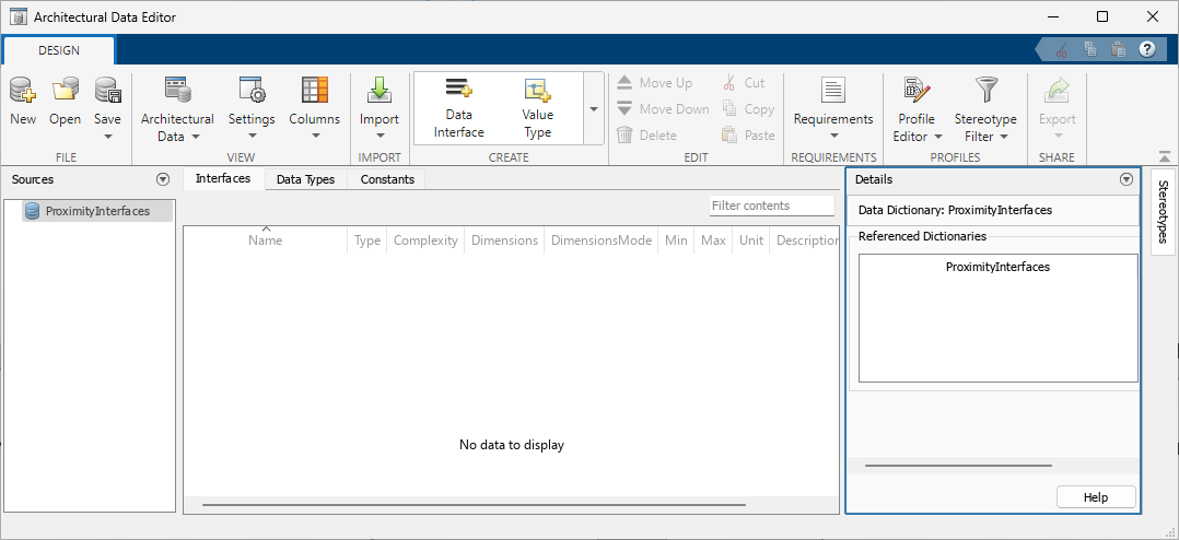 Architectural Data Editor with ProximityInterfaces.sldd open.