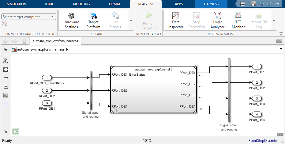 Test harness for AUTOSAR compliant Simulink Real-Time model.