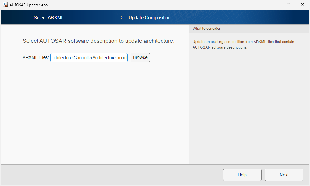 AUTOSAR Updated App with ARXML file selected.