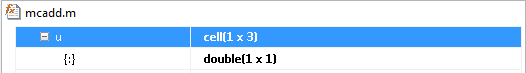 App window, showing the types and sizes of elements in a homogenous cell array