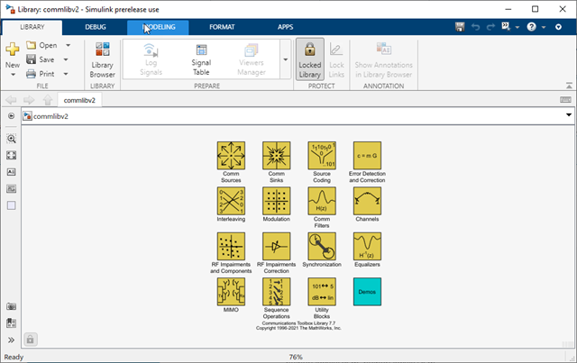 Main Communications Toolbox block library