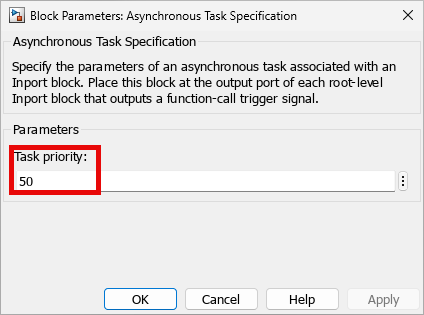 Asynchronos task specification block parameter settings