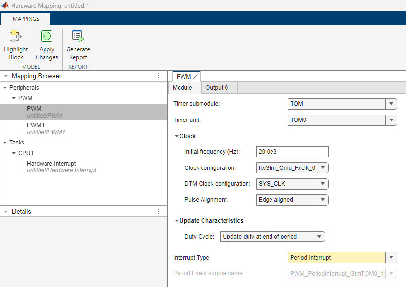 PWM hardware mapping