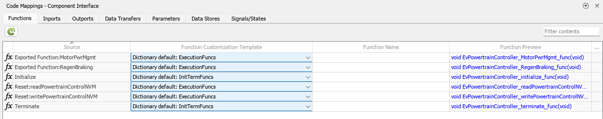 Code Mappings table showing the functions mappings.