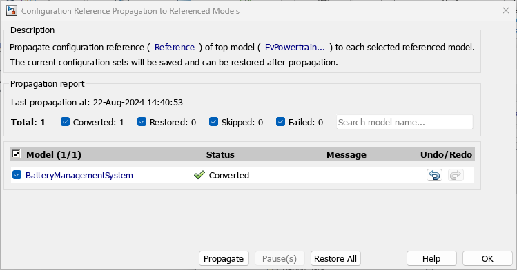 Configuration reference propagation dialog box.