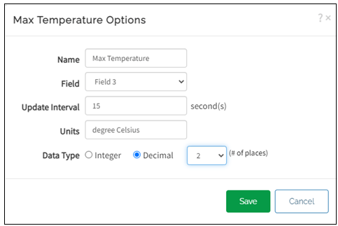 Figure shows the configuration of max temperature widget.