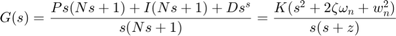 $$G(s) = {Ps(Ns+1) + I(Ns+1) + D s^s \over s(Ns+1)} = {K(s^2+2 \zeta \omega_n+w_n^2) \over s(s + z)}$$