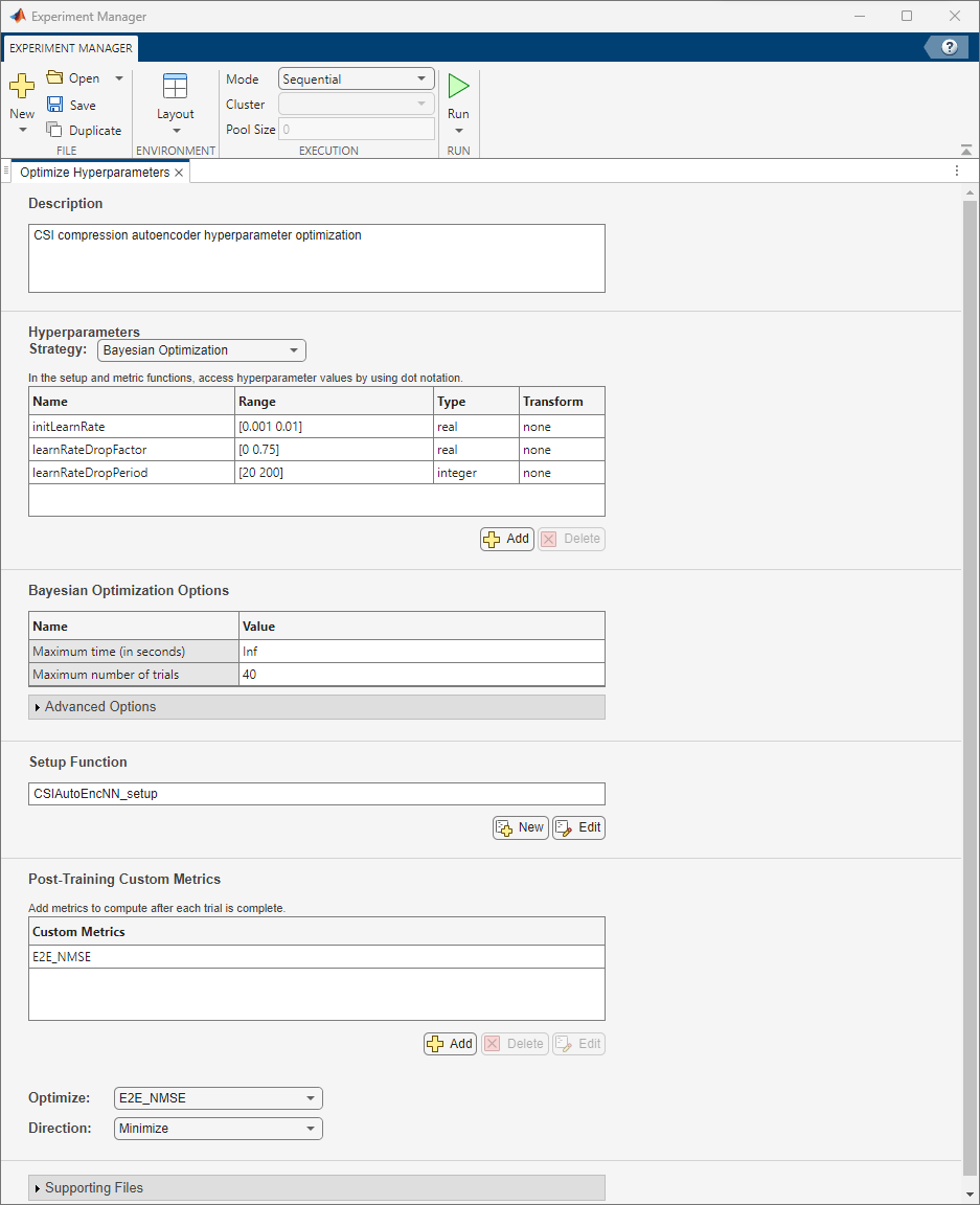 Optimize hyperparameters experiment setup in Experiment Manager