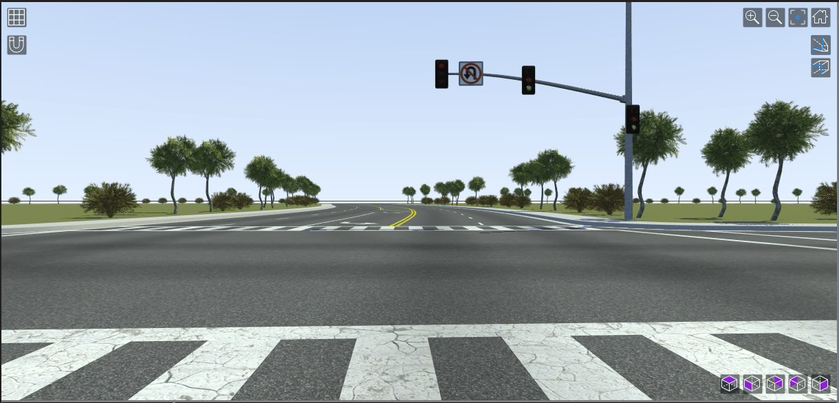 Traffic signal light turns green, as seen in the 'front' camera view.