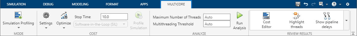 Multicore tab on Simulink toolstrip.