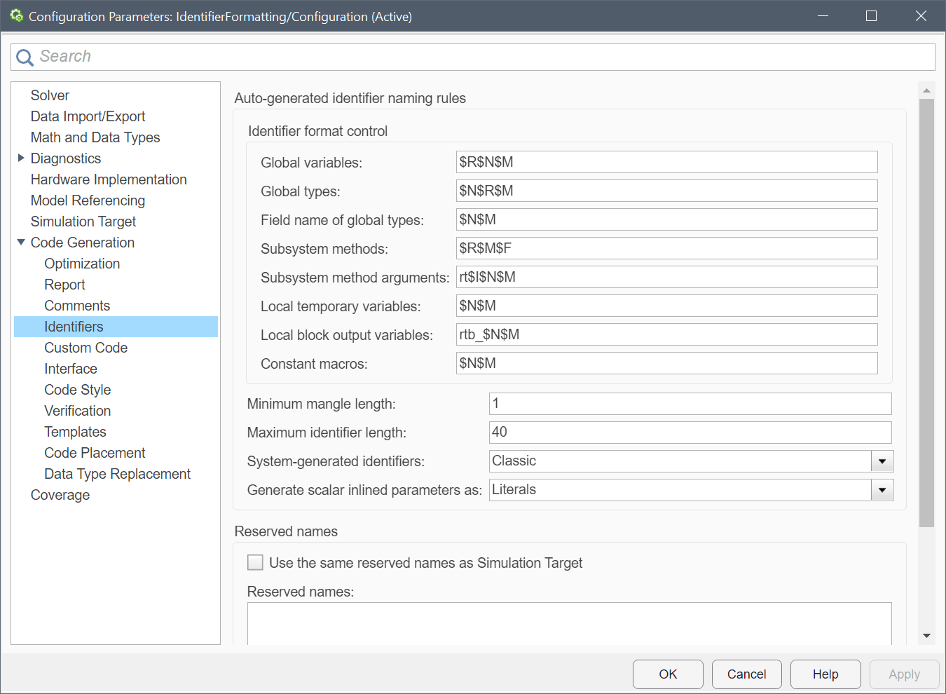 Control Formatting of Identifiers