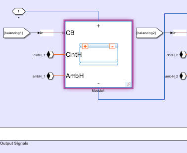 The module1 module is highlighted in purple. It is surrounded by a light purple background and connected to other signals.