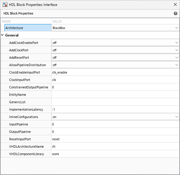 HDL block properties dialog box.