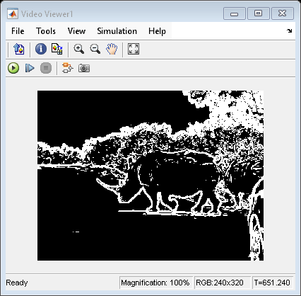 Figure Video Viewer1 contains an axes object and other objects of type uiflowcontainer, uimenu, uitoolbar. The hidden axes object contains an object of type image.