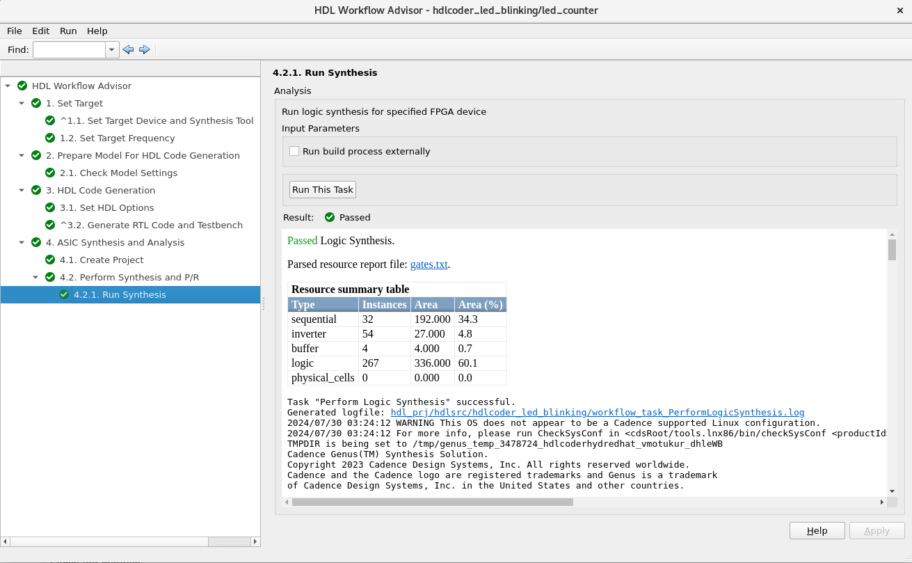 Run Synthesis task in HDL Workflow Advisor