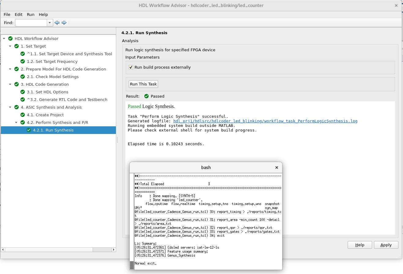 Run build process externally selected in Run Synthesis task in HDL Workflow Advisor