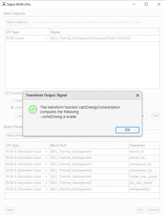 Transform Output Signal dialog box.