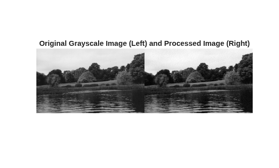 Figure contains an axes object. The hidden axes object with title Original Grayscale Image (Left) and Processed Image (Right) contains an object of type image.