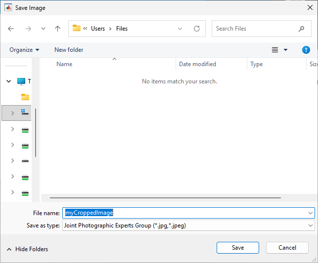 Cropped image saved in a local folder as myCroppedImage.jpg