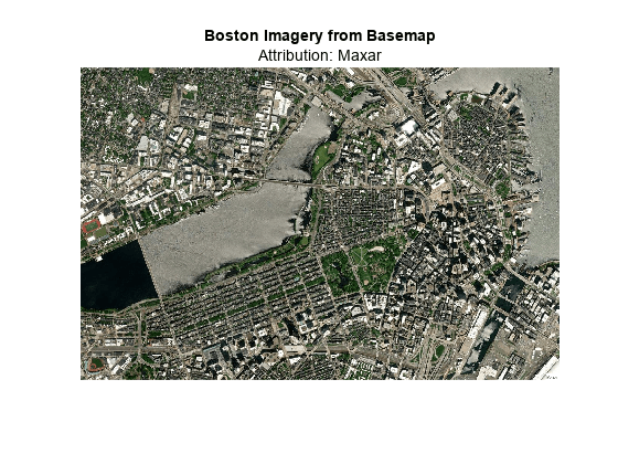 Figure contains an axes object. The axes object with title Boston Imagery from Basemap contains an object of type image.