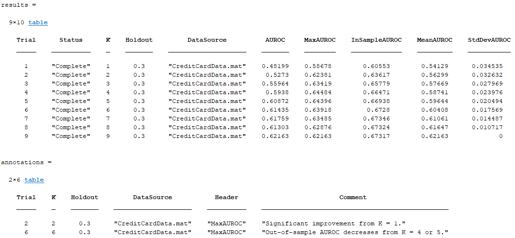 MATLAB output of extractExperimentResults function