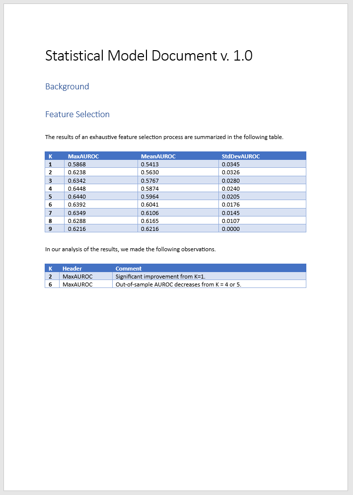 Preview of model document