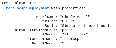 MATLAB output showing testDeployment properties