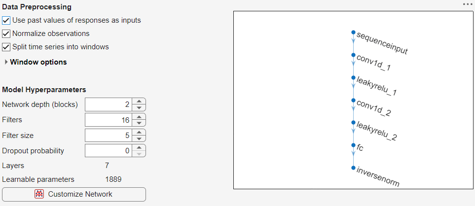 Adjusting the settings of the 1-D CNN.