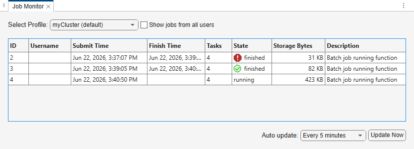 The Job Monitor showing the three jobs run in this example.