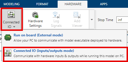 Connected IO (inputs/outputs mode) button.