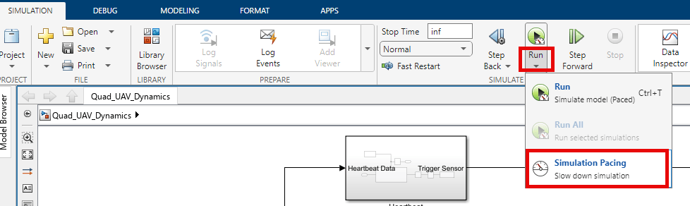 Simulation Pacing option on the Simulink toolstrip.