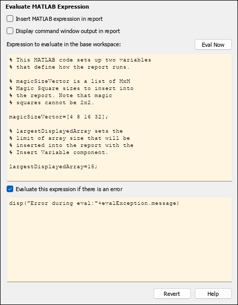 Right pane displaying the properties for the Eval component.
