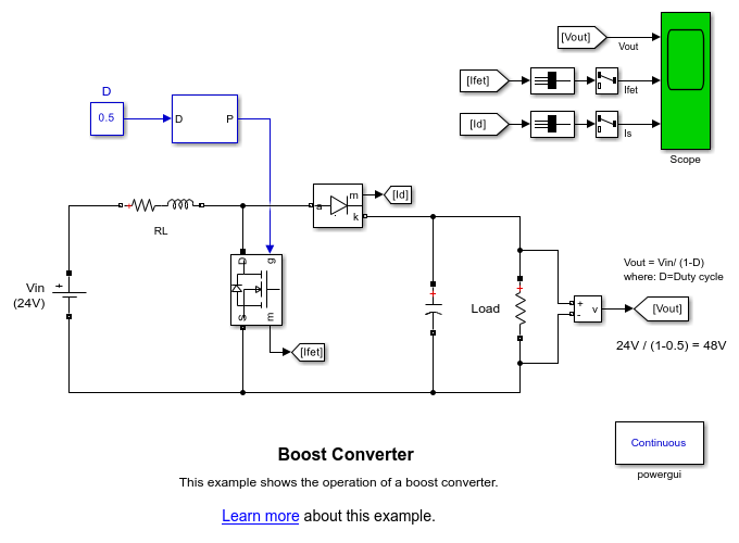 https://au.mathworks.com/help/examples/simscapeelectricalsps/win64/BoostConverterExample_01.png