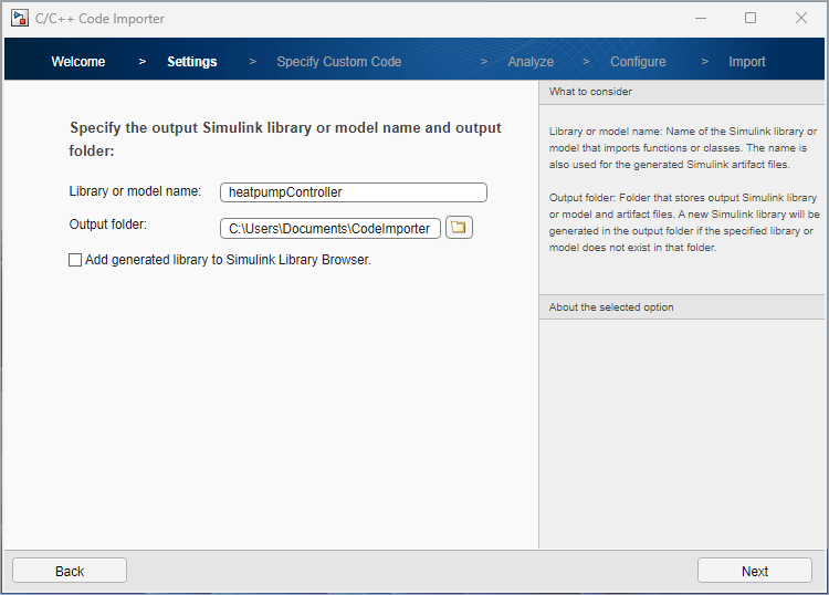 Specify library or model name and the folder that stores the library or model.