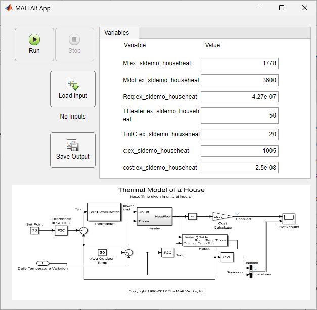 Load and Save External Inputs for a Simulink Model with App Designer
