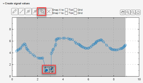 Select and move two points with select and move icons highlighted.