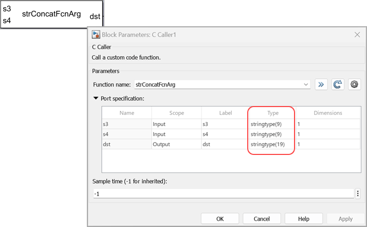 Fixed length Simulink string for C Caller block.