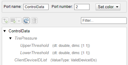 Bus element specification at the In Bus Element block labeled ControlData