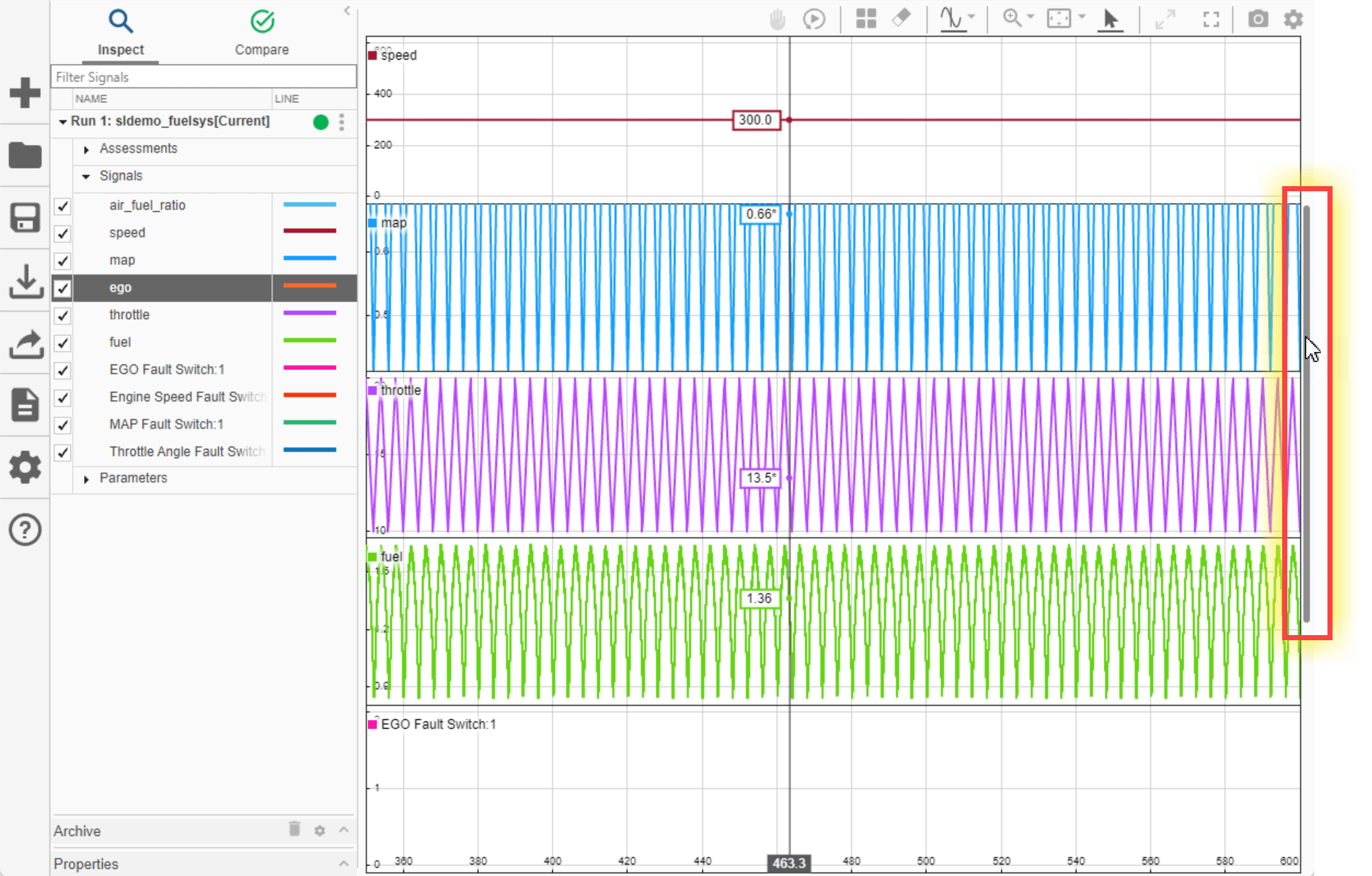 The cursor is on the scroll bar which is located to the right of the sparklines.