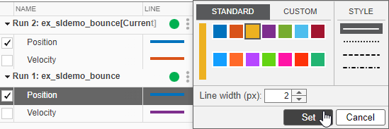 The lines color and style menu