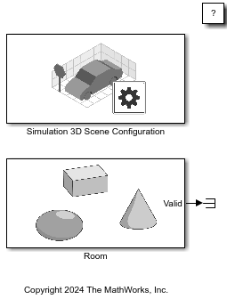 SImulink model with a Simulation 3D Scene Configuration block and a Simulation 3D Actor block.