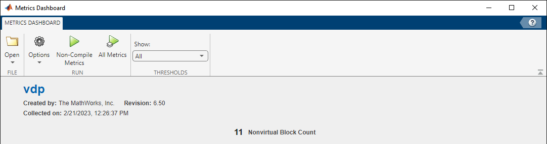 Metrics Dashboard with a minimal layout containing only the SystemInfo widget and the Nonvirtual Block Count custom widget
