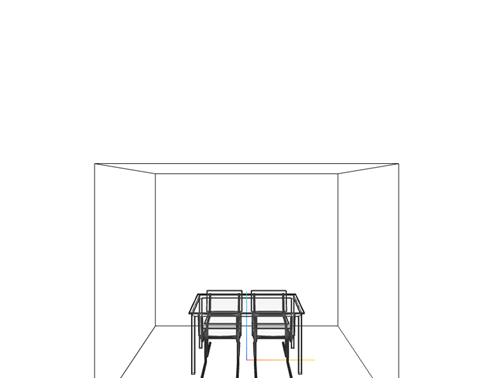 The same 3-D model. The new camera position removes the bottom of the model from the view.