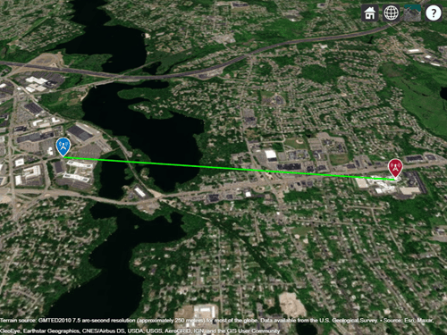 The same transmitter site and receiver site. A green line connects the sites.